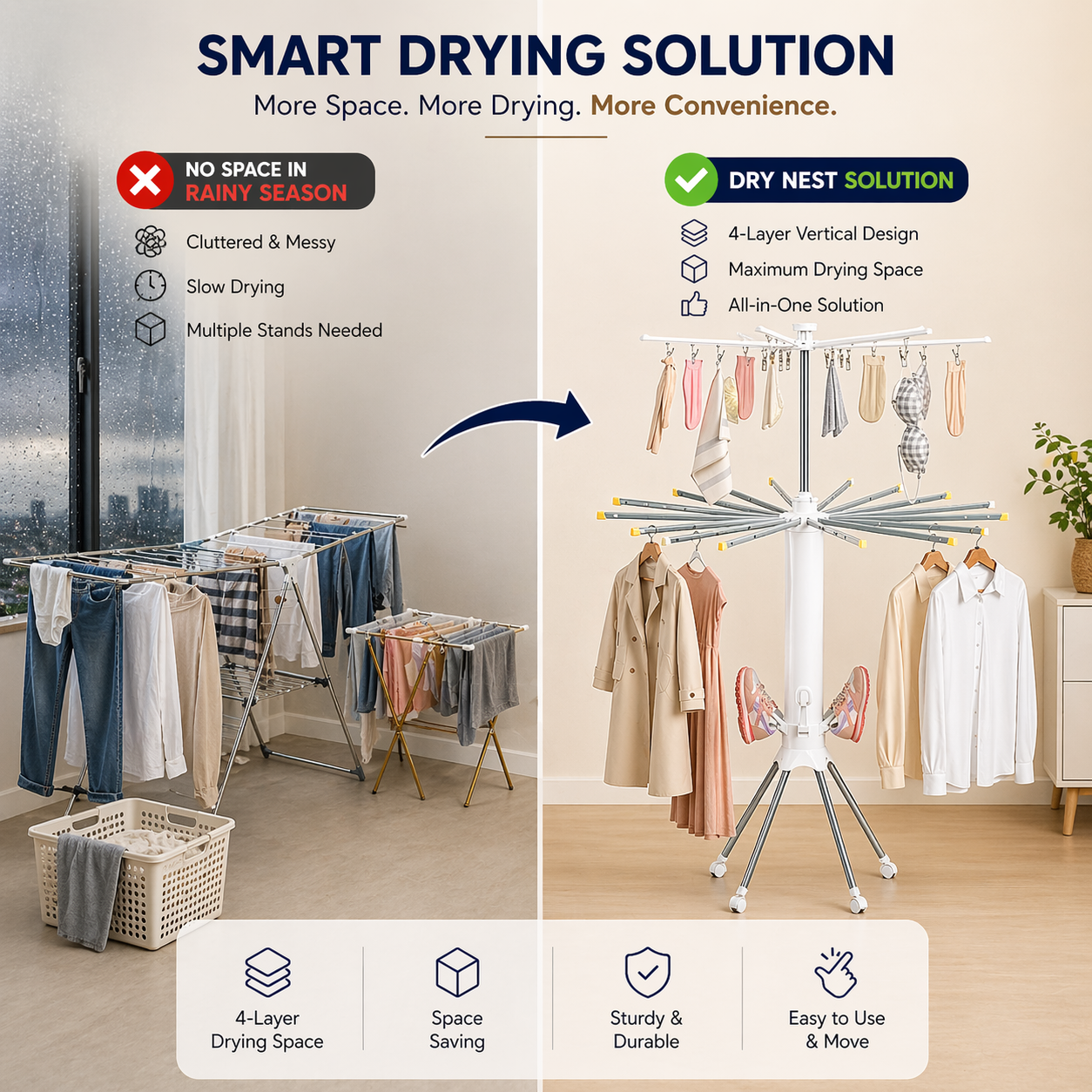 4-Layer Foldable 360° Rotating Clothe Drying Rack