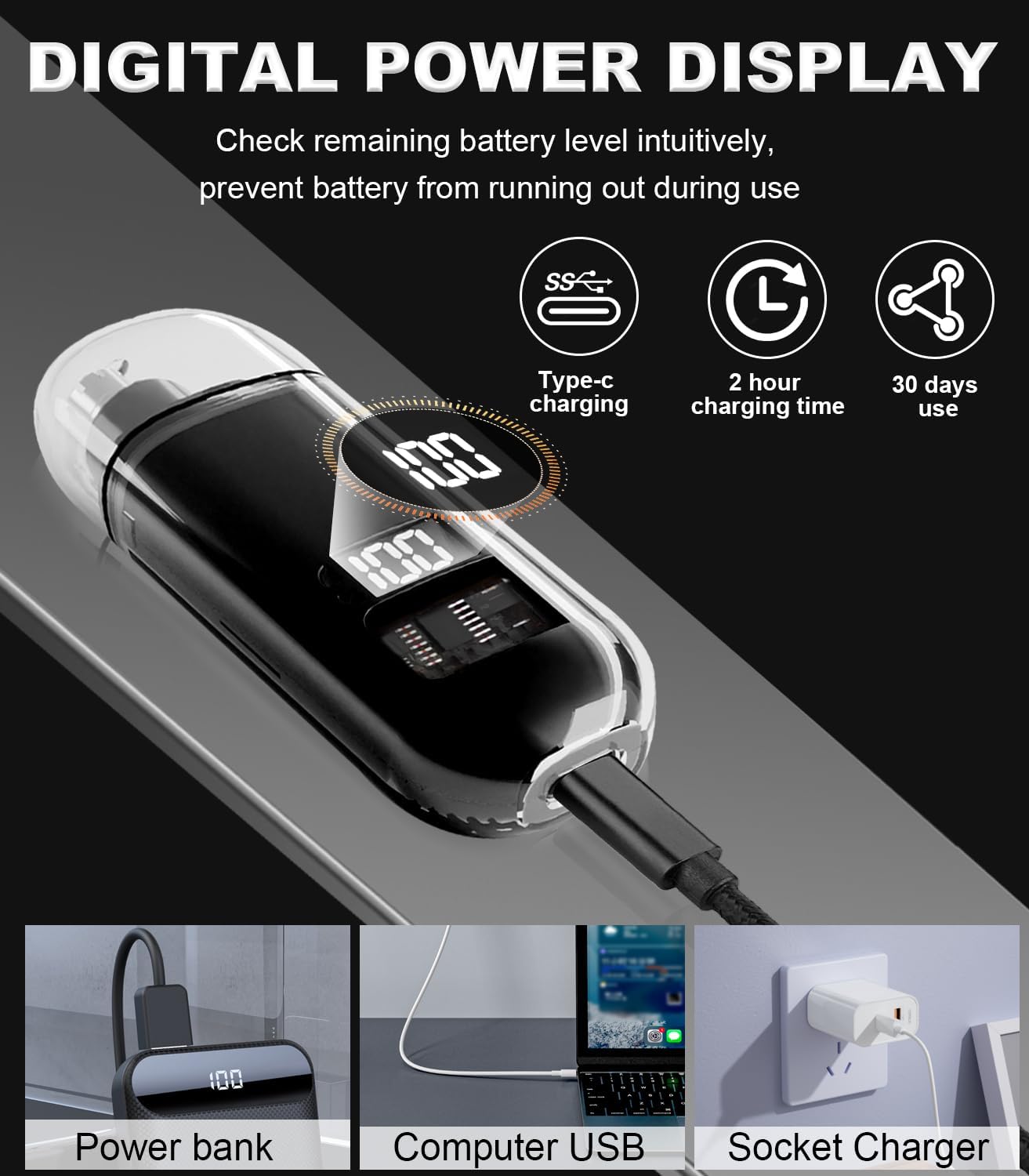 Electric Compact Ear & Nose Hair Trimmer | Digital Display