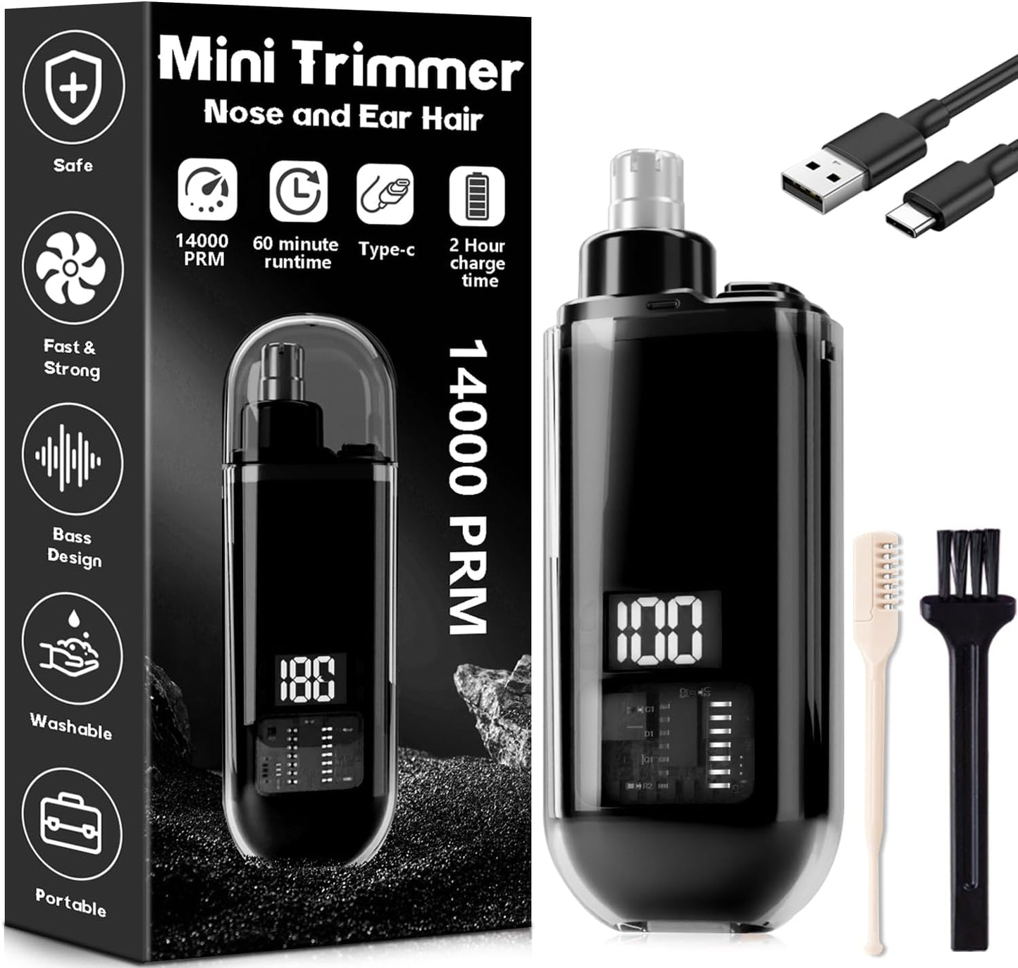 Electric Compact Ear & Nose Hair Trimmer | Digital Display