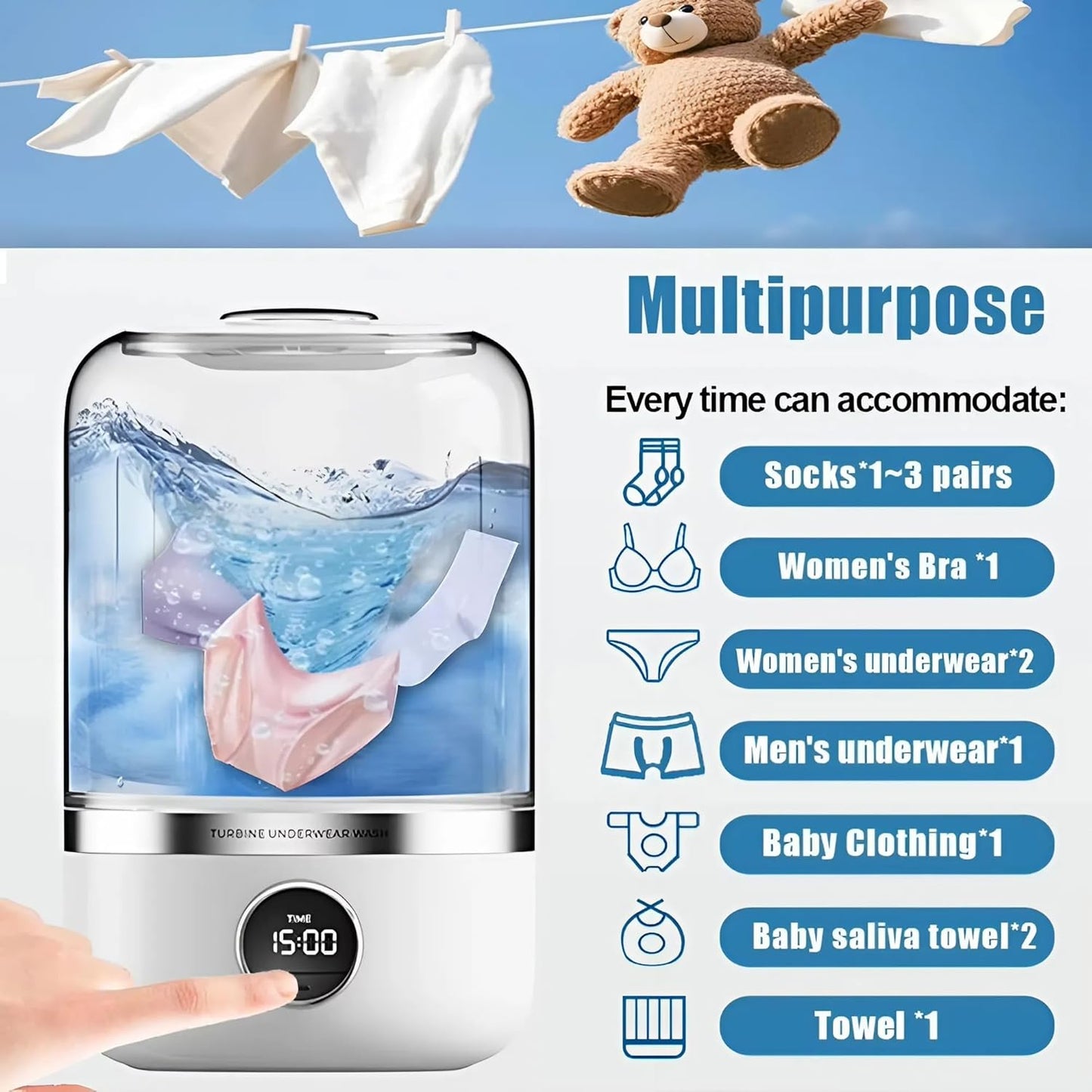 Portable Washing Machine (1.5L) - Digital Display