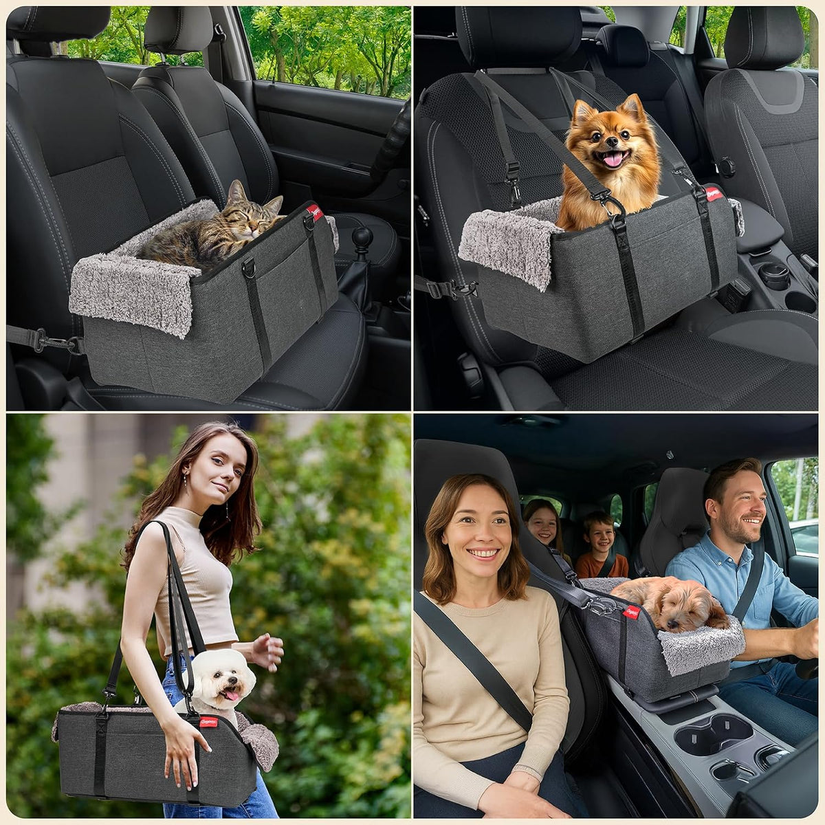 2-in-1 Center Console Pet Car Seat for Small Dogs & Cats
