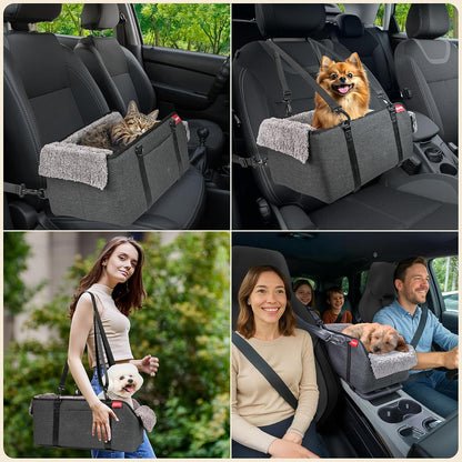 2-in-1 Center Console Pet Car Seat for Small Dogs & Cats
