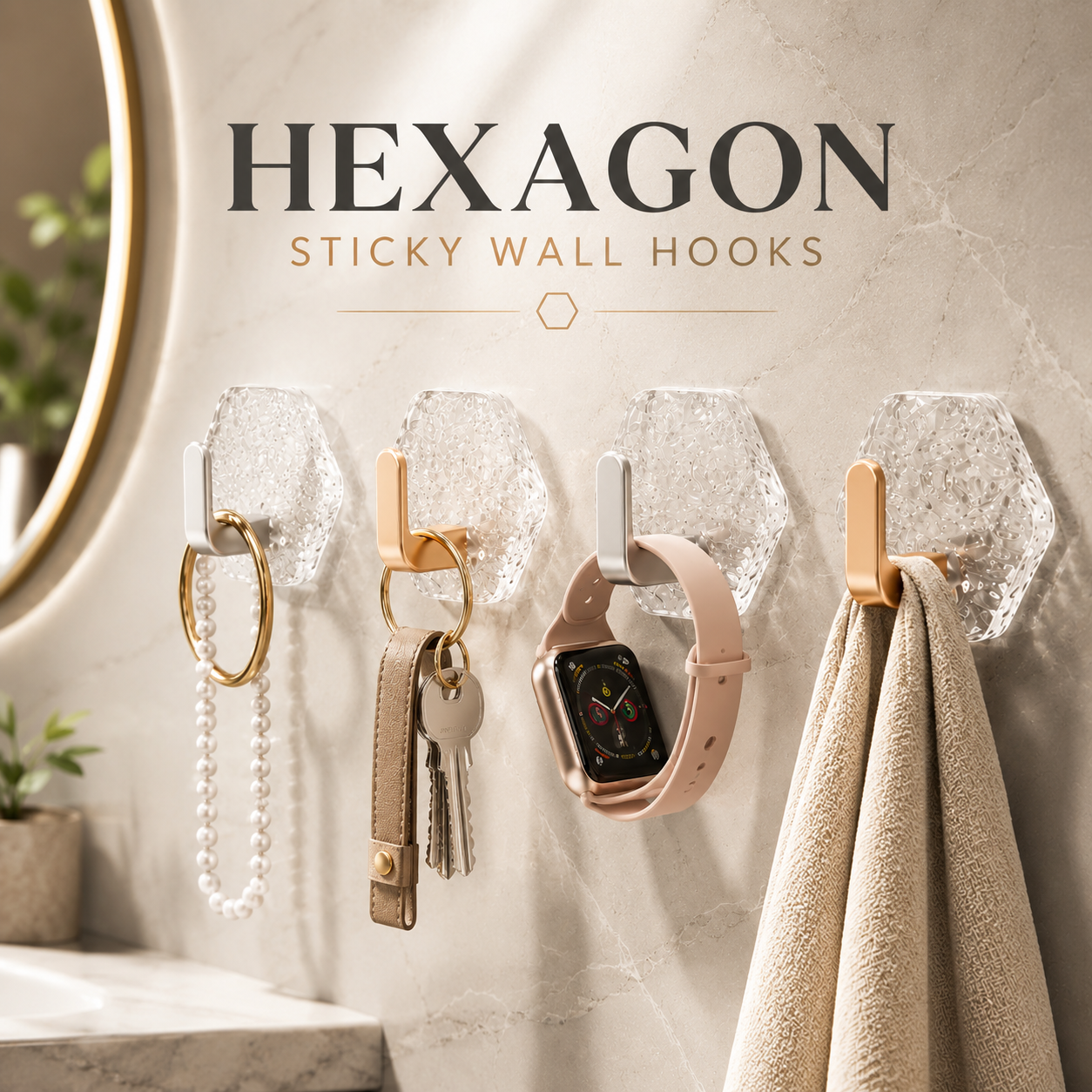 Water Ripple Hexagonal Adhesive Hook (Pack of 4)