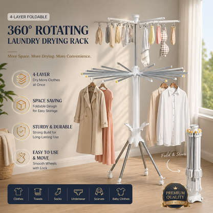 4-Layer Foldable 360° Rotating Laundry Drying Rack