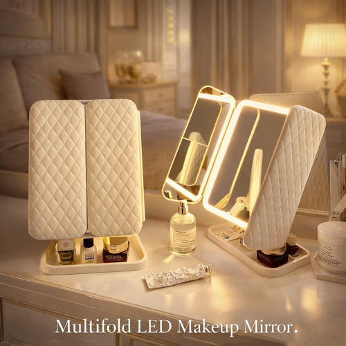 TriFold LED Makeup Mirror with 10X Magnification