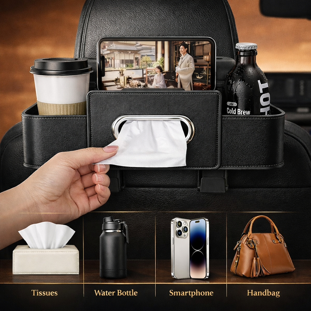 Car Backseat Organizer with Tissue & Cup Holder