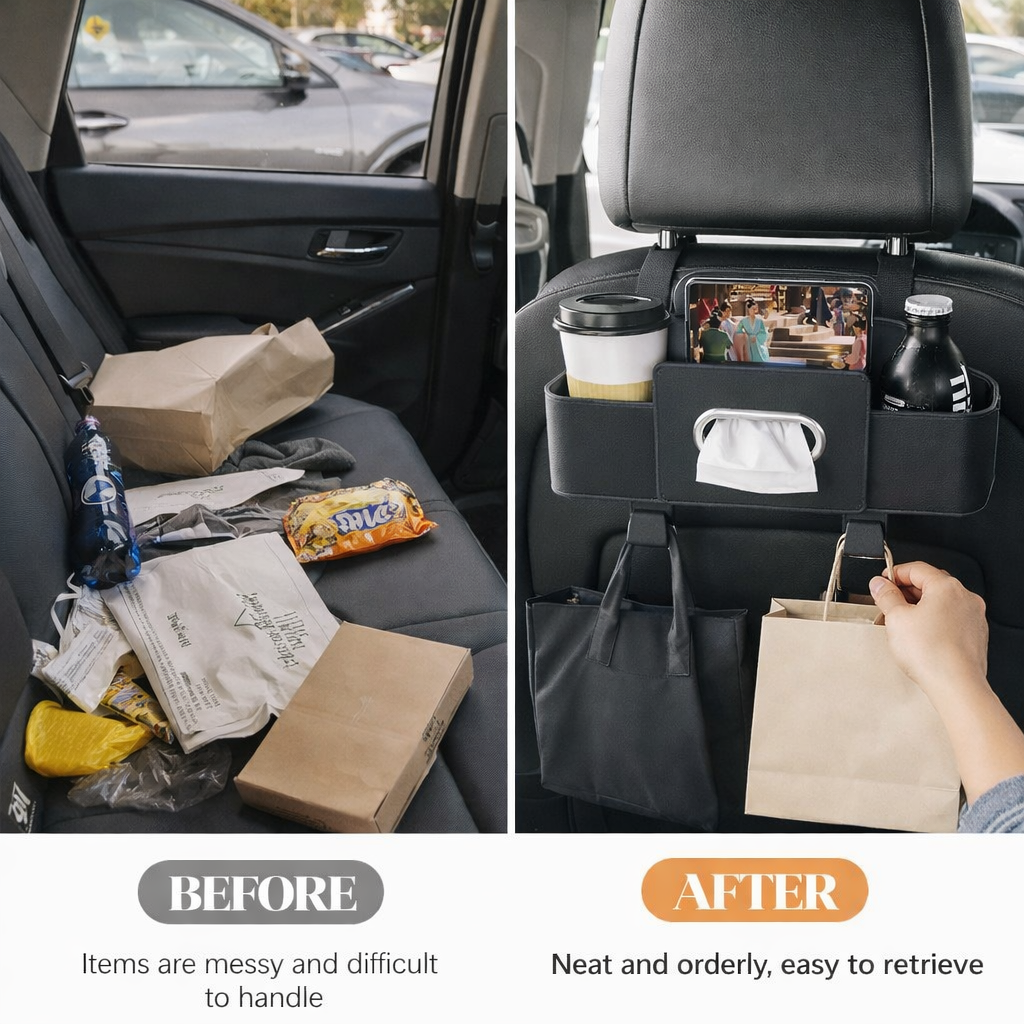 Car Backseat Organizer with Tissue & Cup Holder