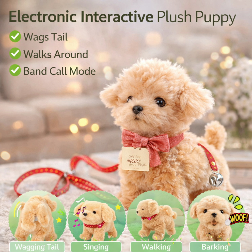 PupTales™ Electronic Plush Puppy Interactive Toys | Walks, Barks, Shake Tail