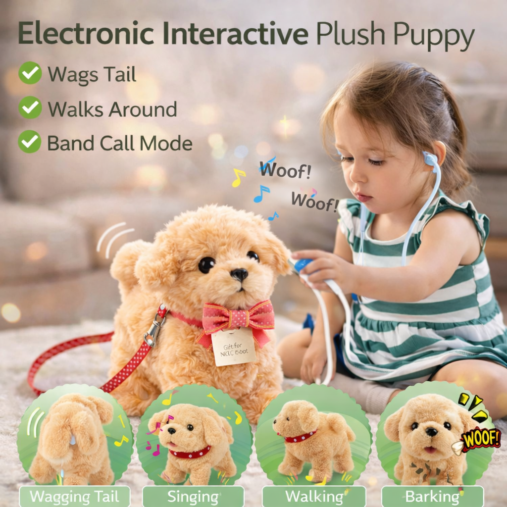 PupTales™ Electronic Plush Puppy Interactive Toys | Walks, Barks, Shake Tail