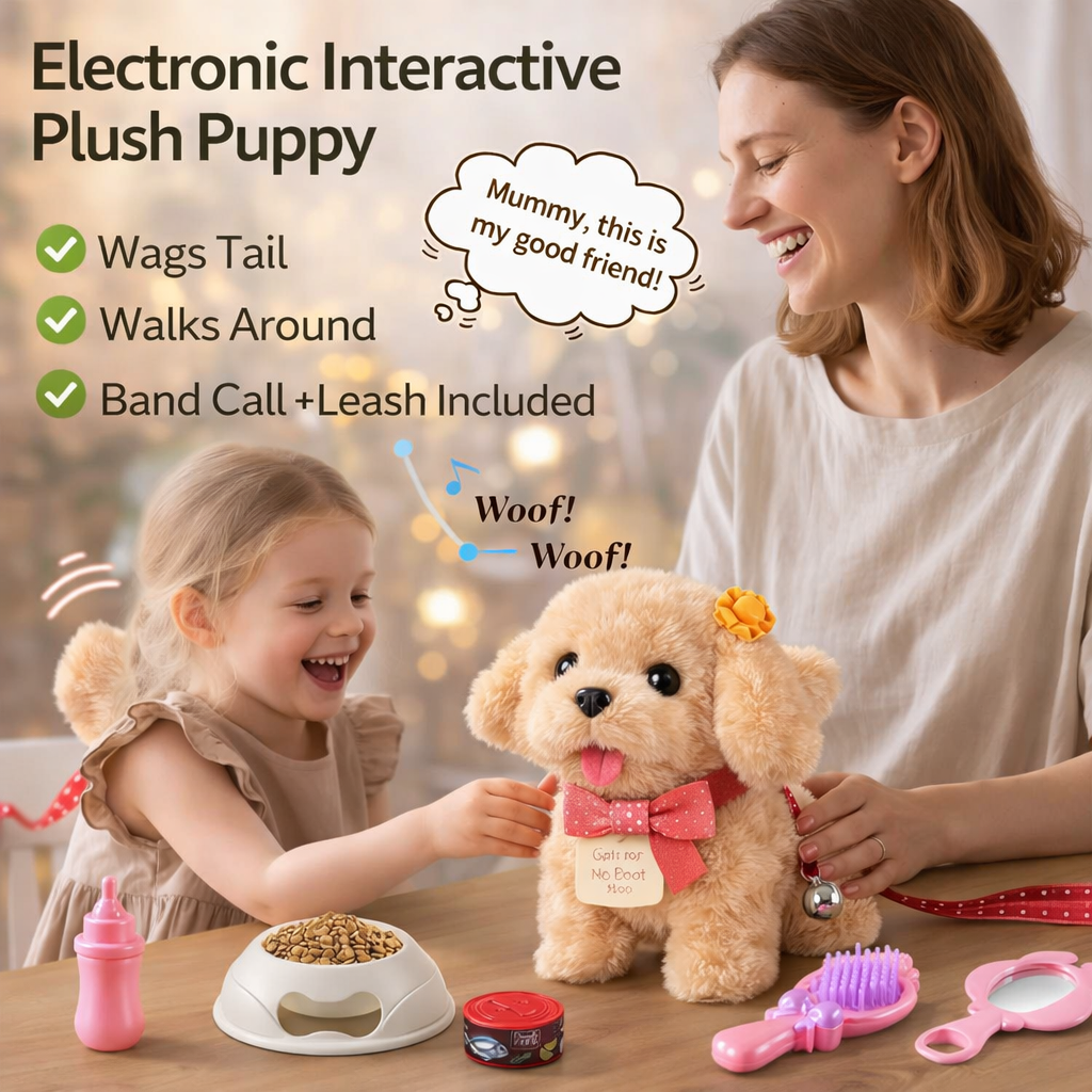 PupTales™ Electronic Plush Puppy Interactive Toys | Walks, Barks, Shake Tail