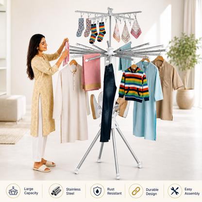 4-Layer Foldable 360° Rotating Clothe Drying Rack