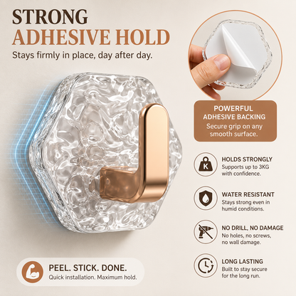 Water Ripple Hexagonal Adhesive Hook (Pack of 4)