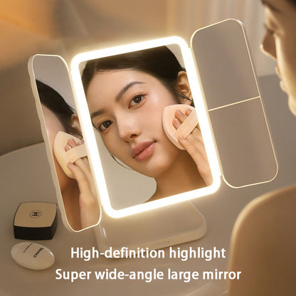 TriFold LED Makeup Mirror with 10X Magnification