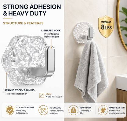 Water Ripple Hexagonal Adhesive Hook (Pack of 4)