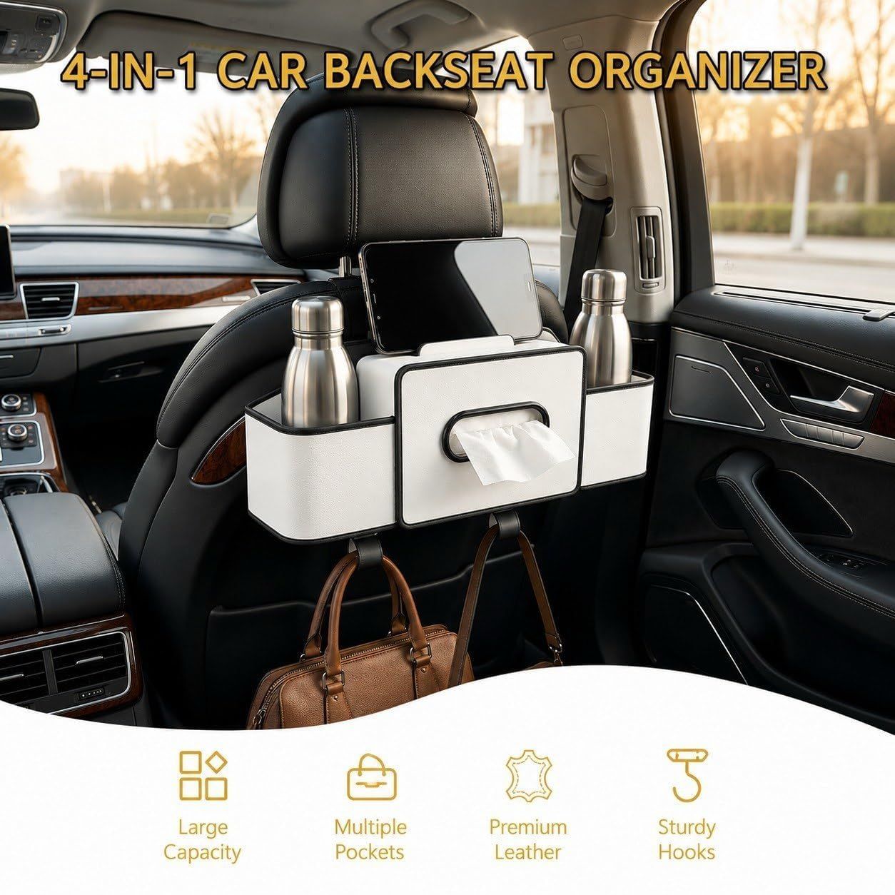 Car Backseat Organizer with Tissue & Cup Holder