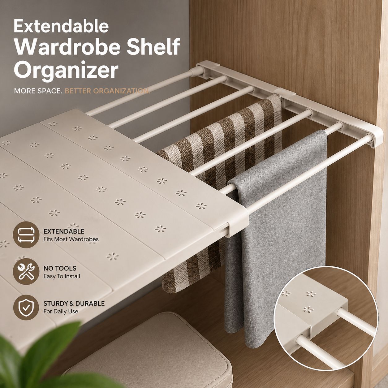 Extendable Wardrobe Shelf Organizer
