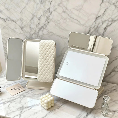 TriFold LED Makeup Mirror with 10X Magnification