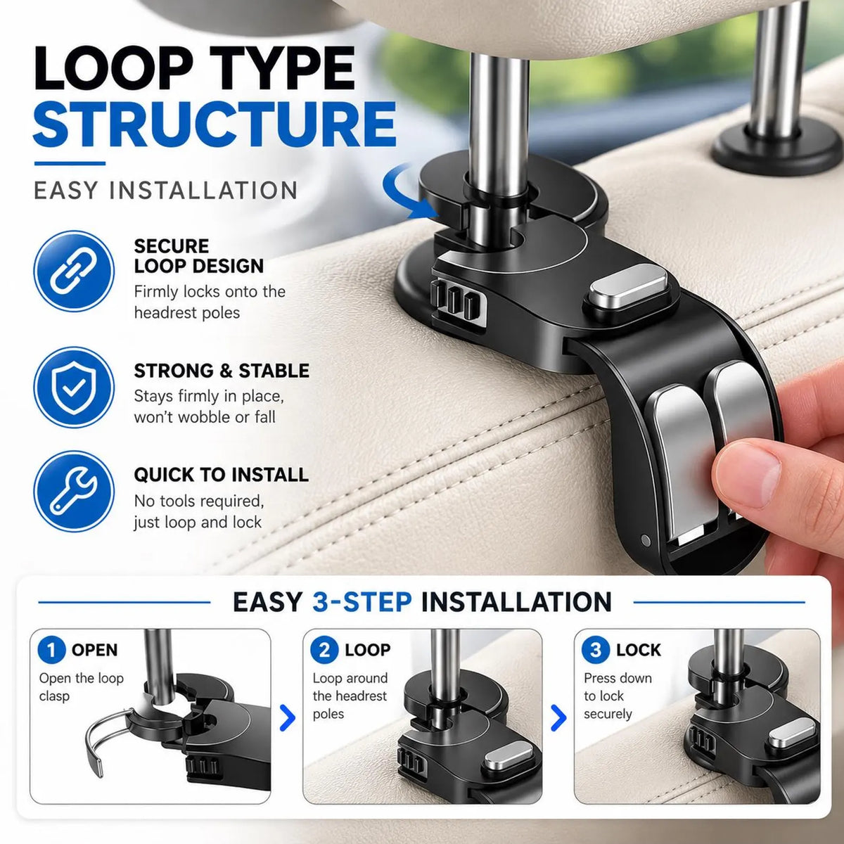 Car Seat Auto-Retractable Hook (Dual Hanger)