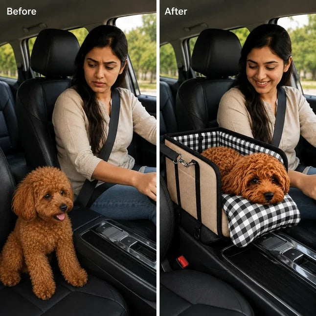 2-in-1 Center Console Pet Car Seat for Small Dogs & Cats