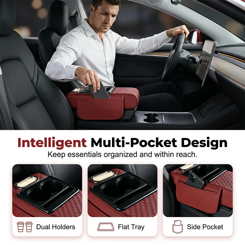 5-in-1 Car Armrest Console Cushion with Cup Holder